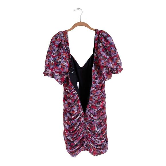 🆕 Zara Puff Sleeve Floral Ruched Mini Dress | XS - Picture 6 of 8